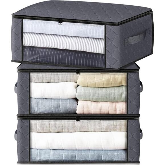 Storage 3-Pack Clothes Organizer Storage Bags Foldable Storage Box with Large - Picture 1 of 7